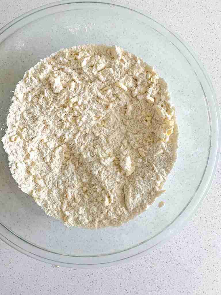 butter and dry ingredients mixed for sourdough lemon scones