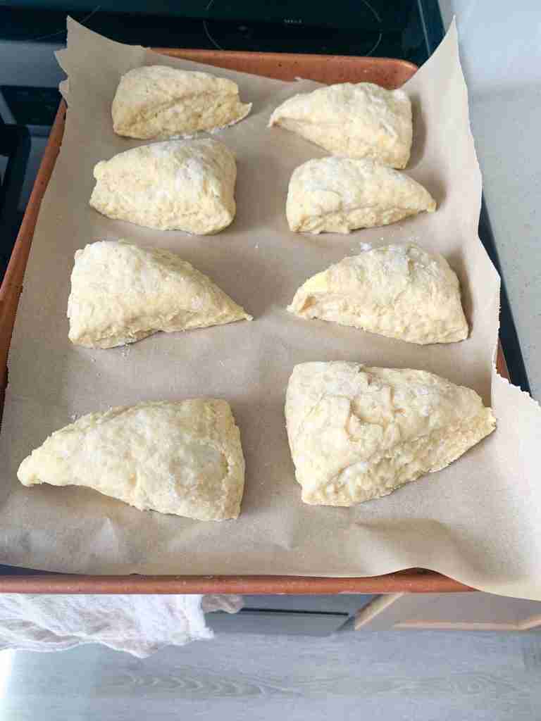 sourdough lemon scones shaped and ready to bake