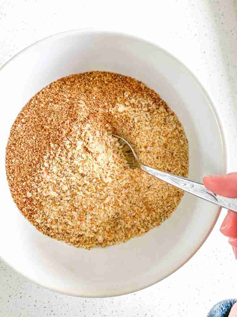 mixing bread crumbs mix for Buttermilk Fried Chicken Tenders