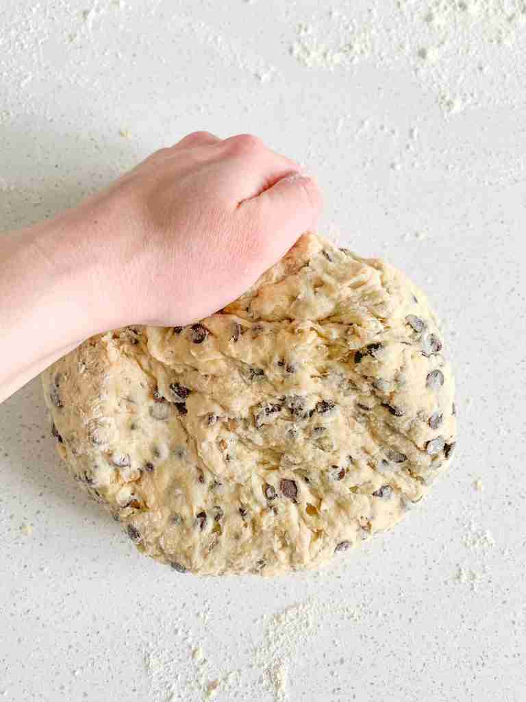 kneading sourdough chocolate chip walnut scones dough