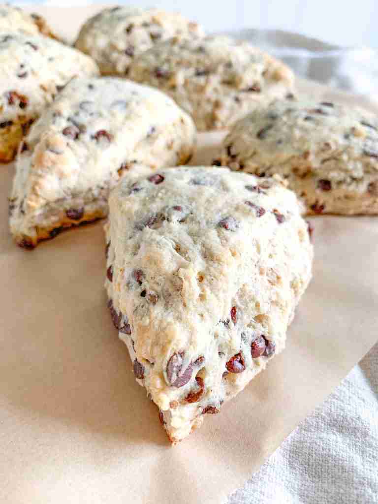 freshly baked derby pie scones (sourdough chocolate walnut scones)