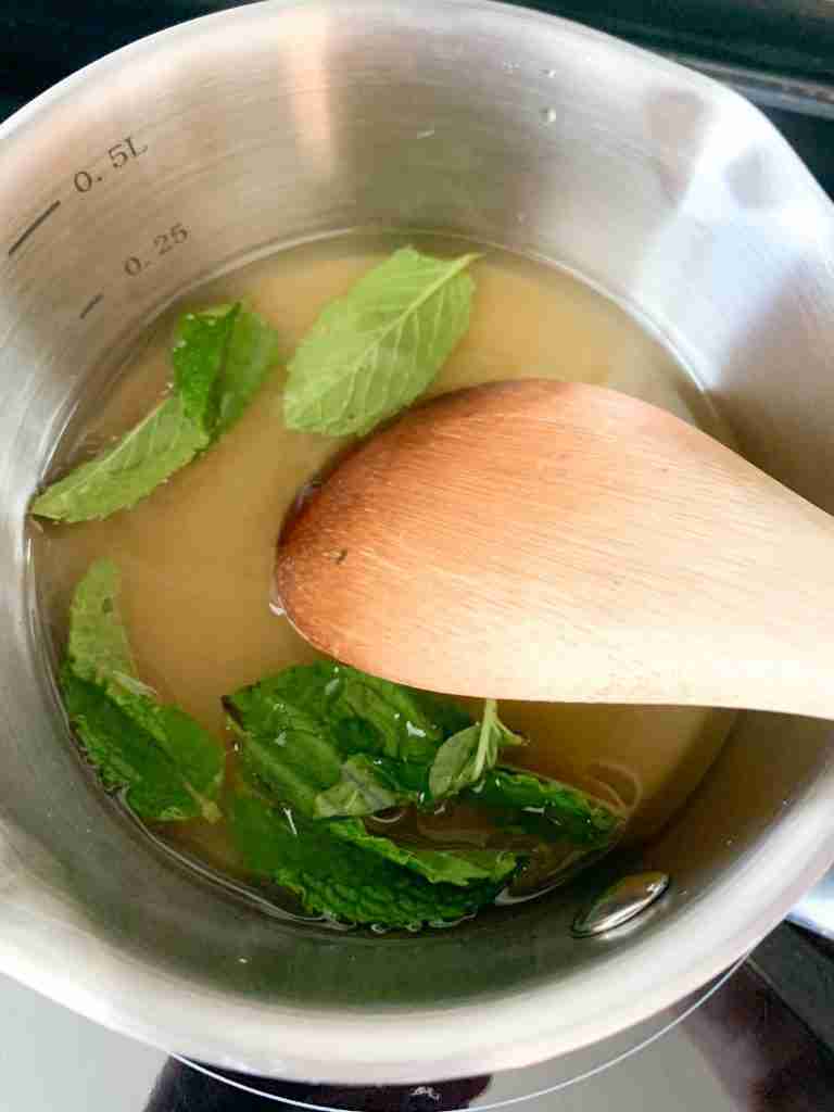 making mint simple syrup for mint julep punch