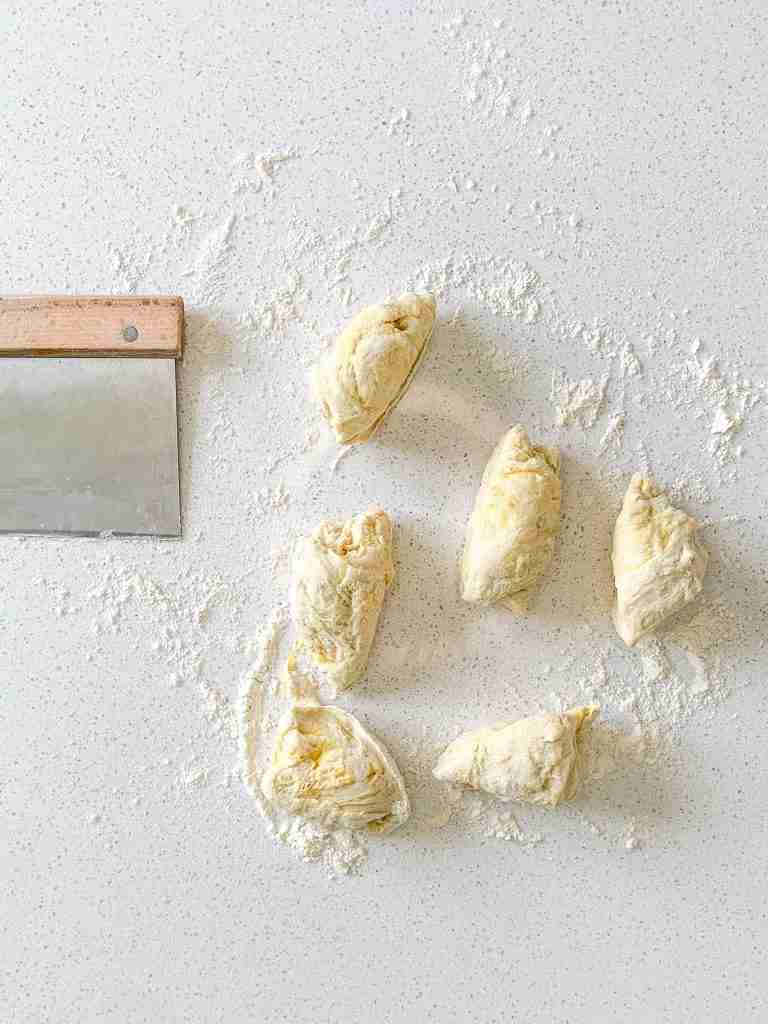 sourdough brioche bun dough cut into peices