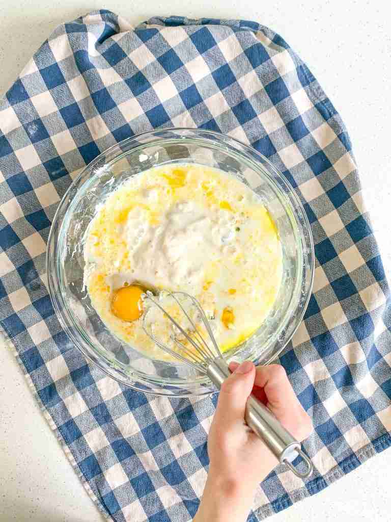 adding in wet ingredients 