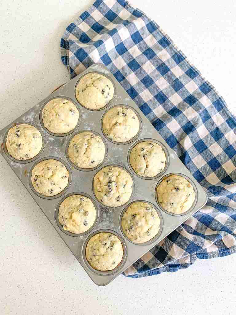 freshly baked sourdough blueberry cheesecake muffins