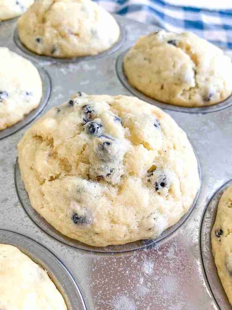 freshly baked sourdough blueberry cheesecake muffins
