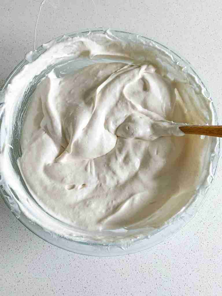 sourdough angel food cake batter ready to bake