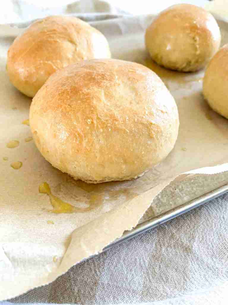 freshly baked sourdough brioche buns