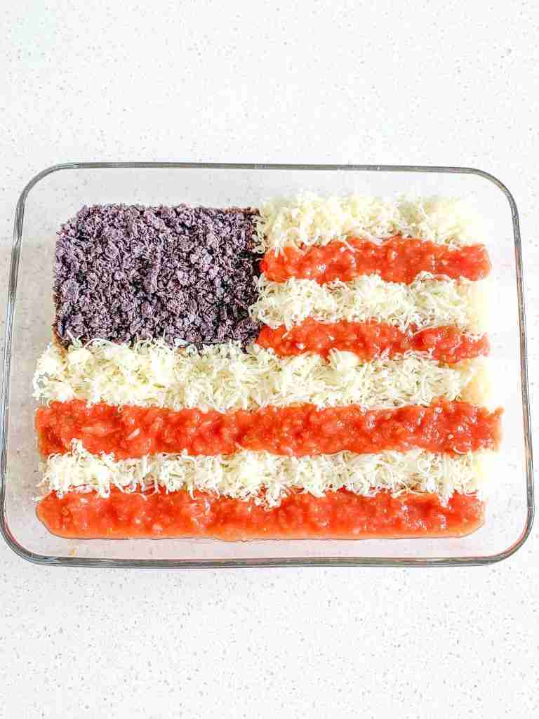 stripes made of cheese and salsa to make American flag stripes