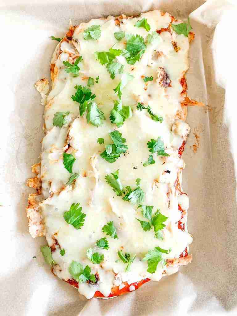 freshly cooked bbq chicken flatbread pizza