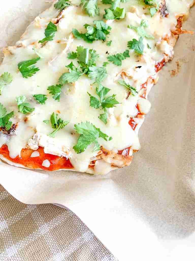 freshly cooked bbq chicken flatbread pizza