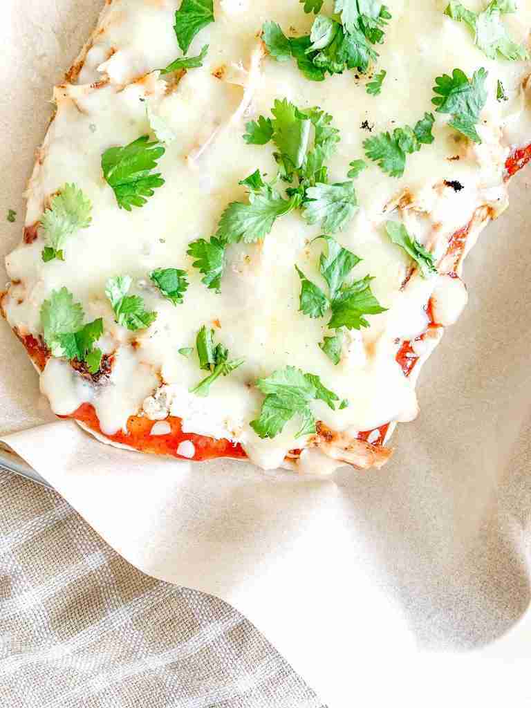 freshly cooked bbq chicken flatbread pizza