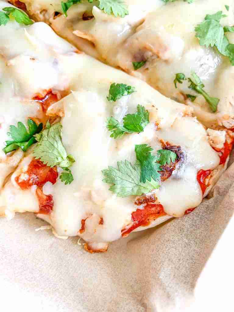 freshly cooked bbq chicken flatbread pizza