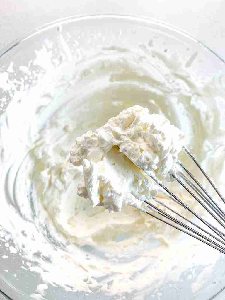 whipped cream whipped to stiff peaks