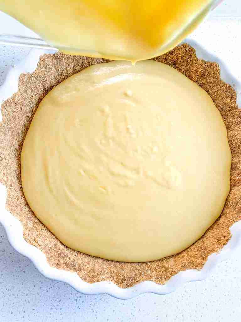 peach curd poured into a tart shell