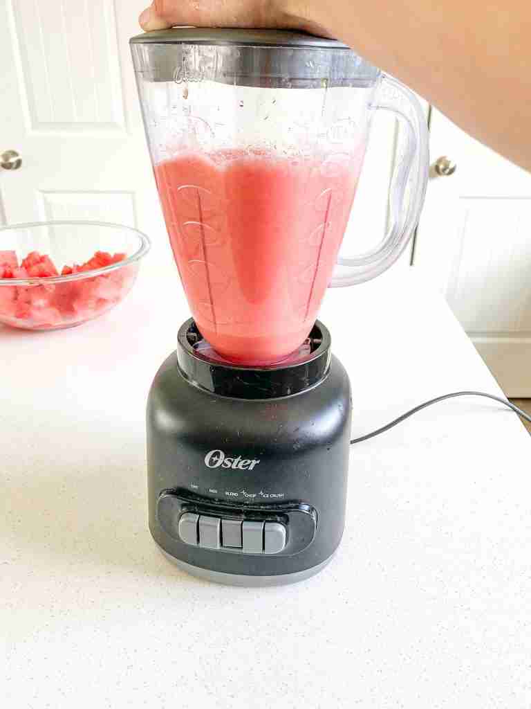 blending watermelon sorbet mix in blender