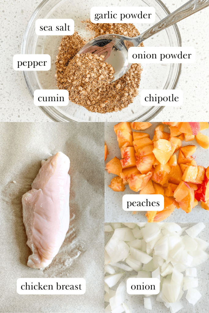 chipotle chicken peach tacos labeled ingredients