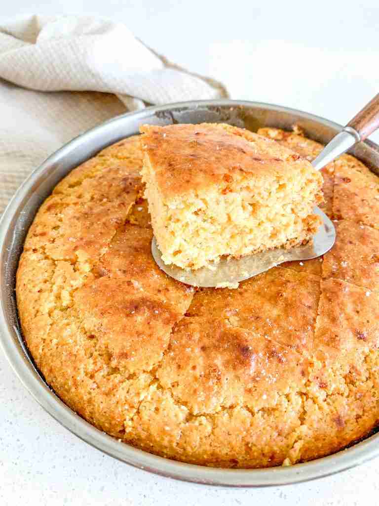 freshly made honey sourdough cornbread sliced up