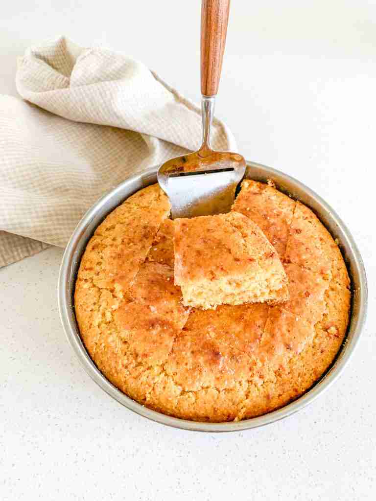 freshly made honey sourdough cornbread sliced up