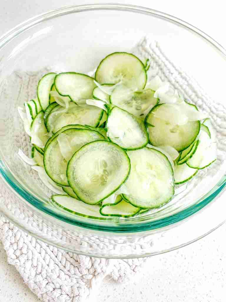 freshly made old fashioned cucumber and onion salad