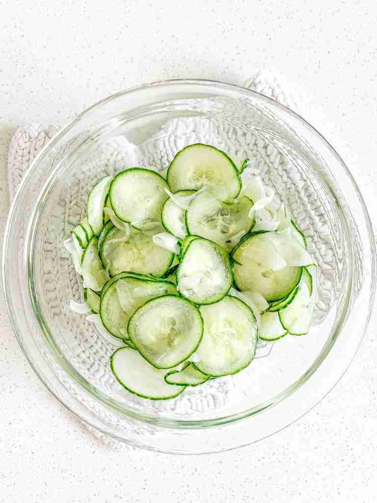 freshly made old fashioned cucumber and onion salad