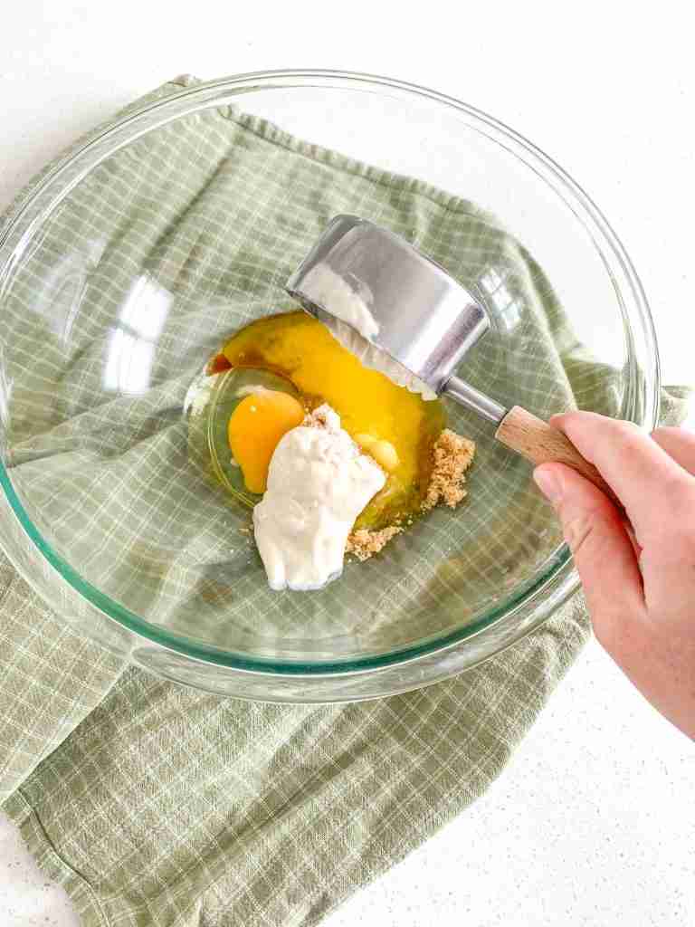 wet ingredients for blondies added into a bowl