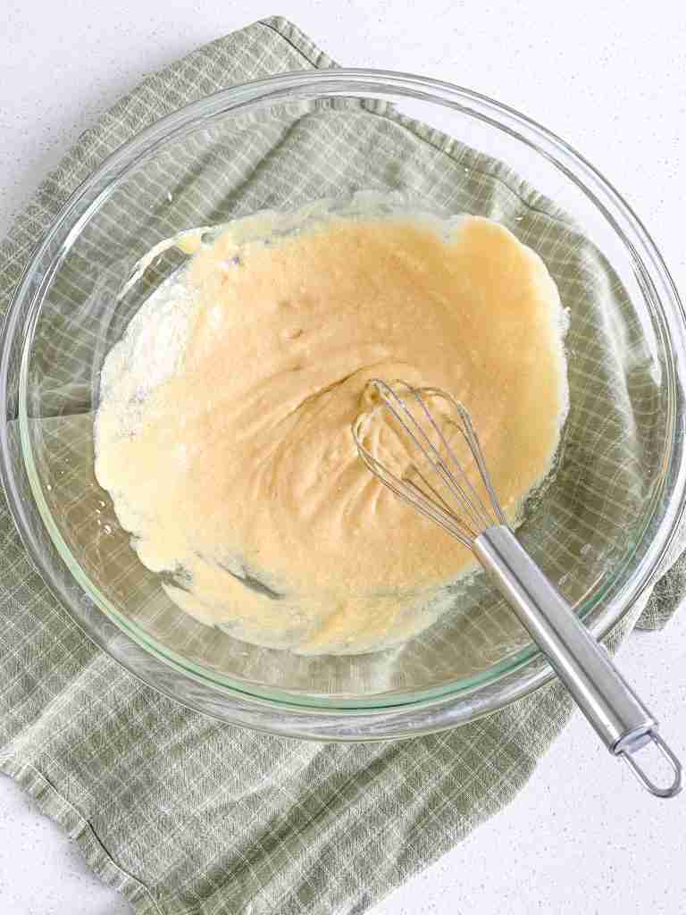 wet ingredients whisked together for blondies