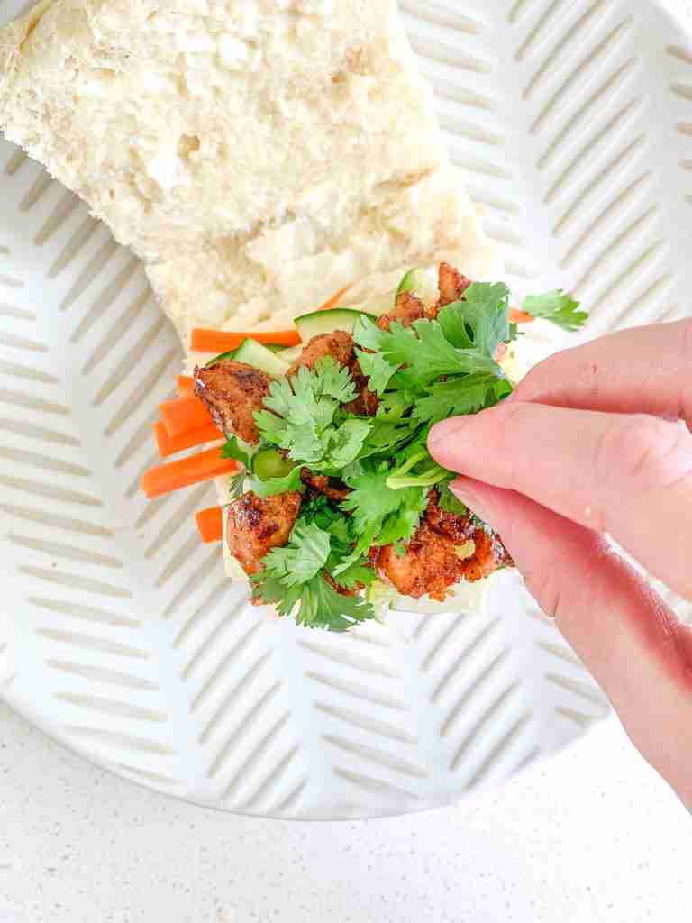 added cilantro to the banh mi sandwich