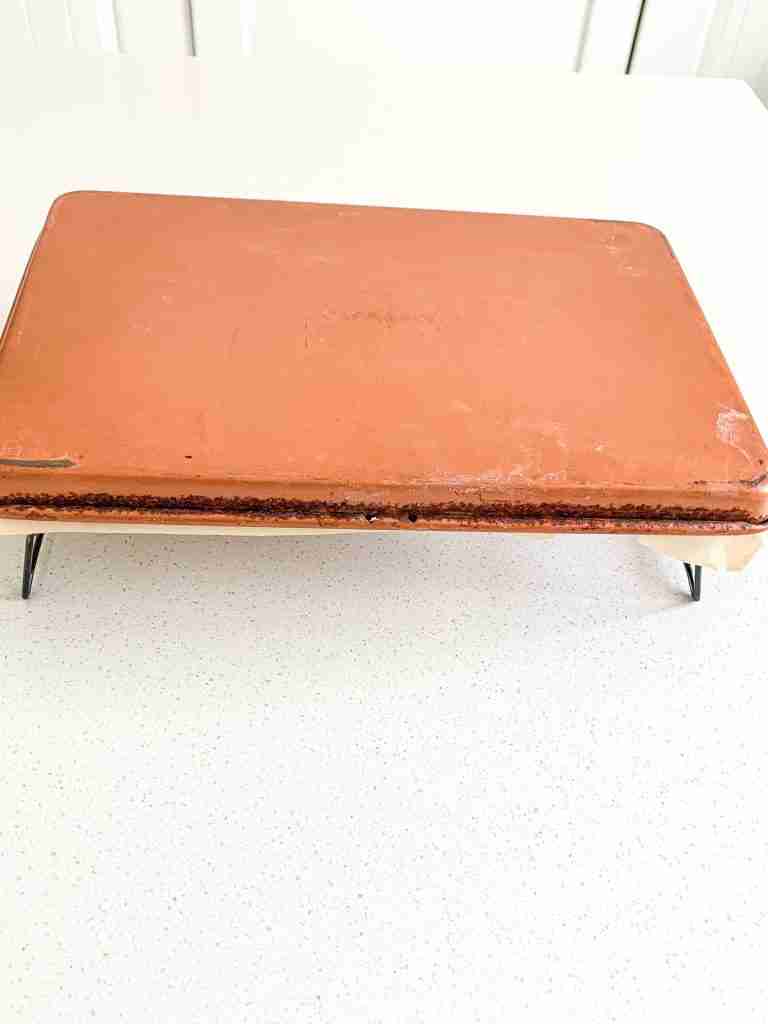 cake pan turned upside down to remove cake