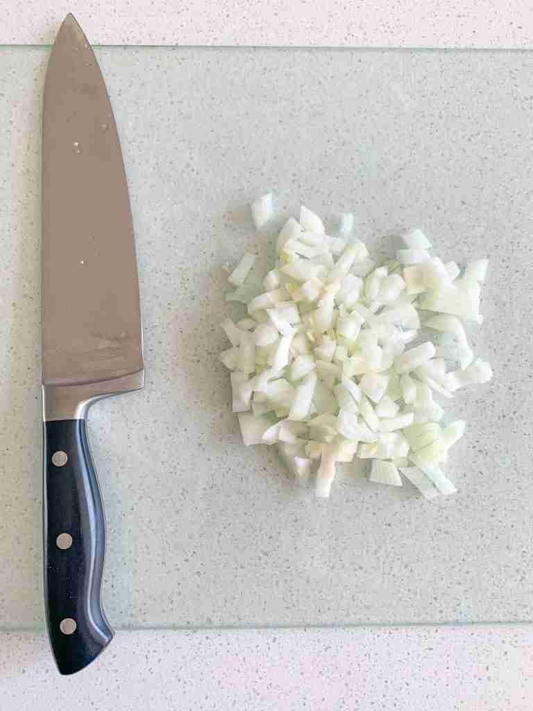 diced onion on cutting board