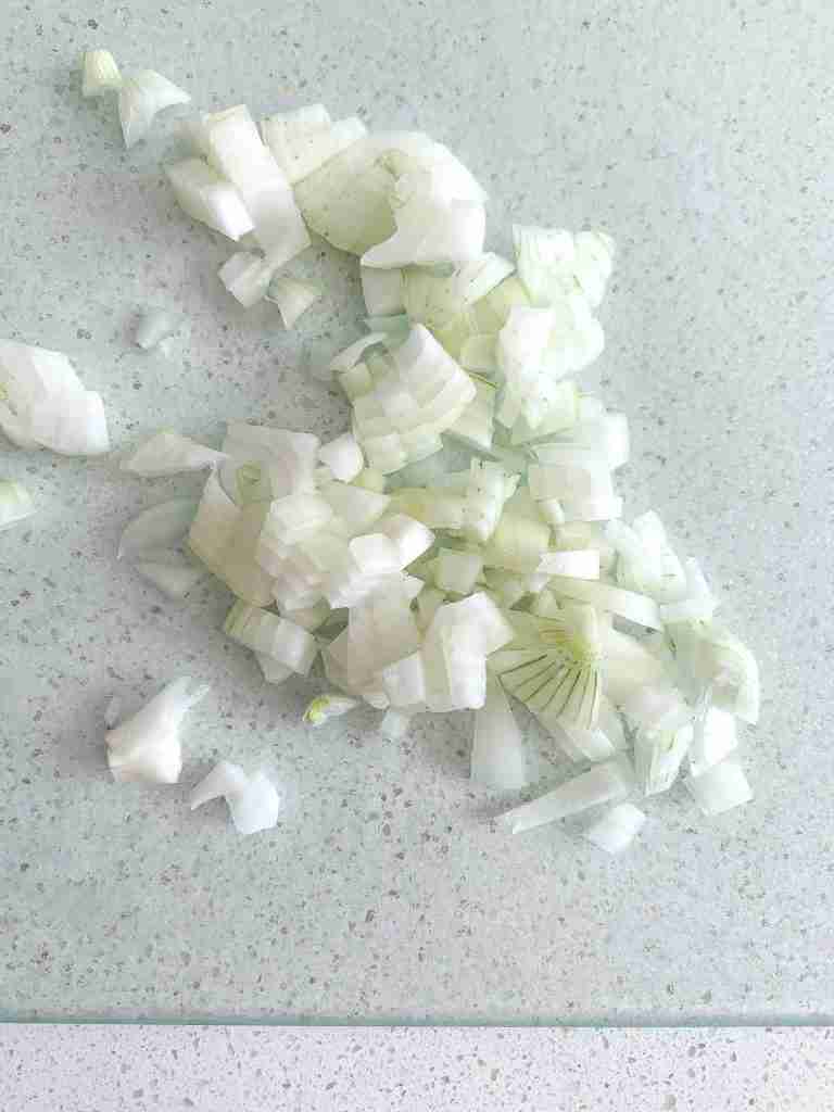 diced onions ready for soup