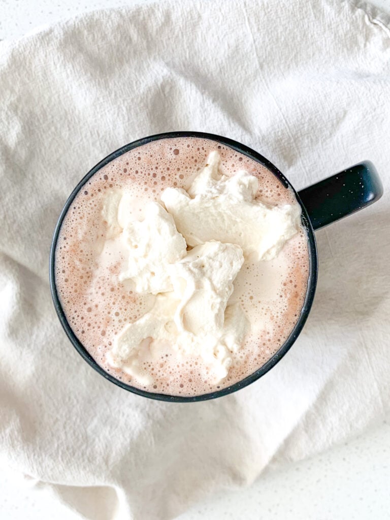 freshly made french vanilla hot chocolate from scratch with whipped cream