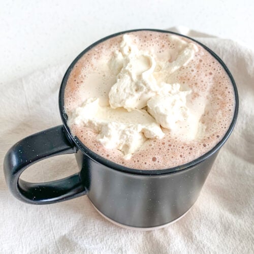 freshly made french vanilla hot chocolate from scratch with whipped cream