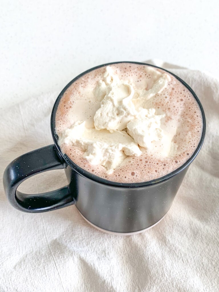 freshly made french vanilla hot chocolate from scratch with whipped cream