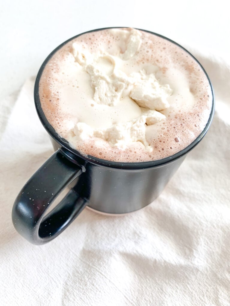 freshly made french vanilla hot chocolate from scratch with whipped cream
