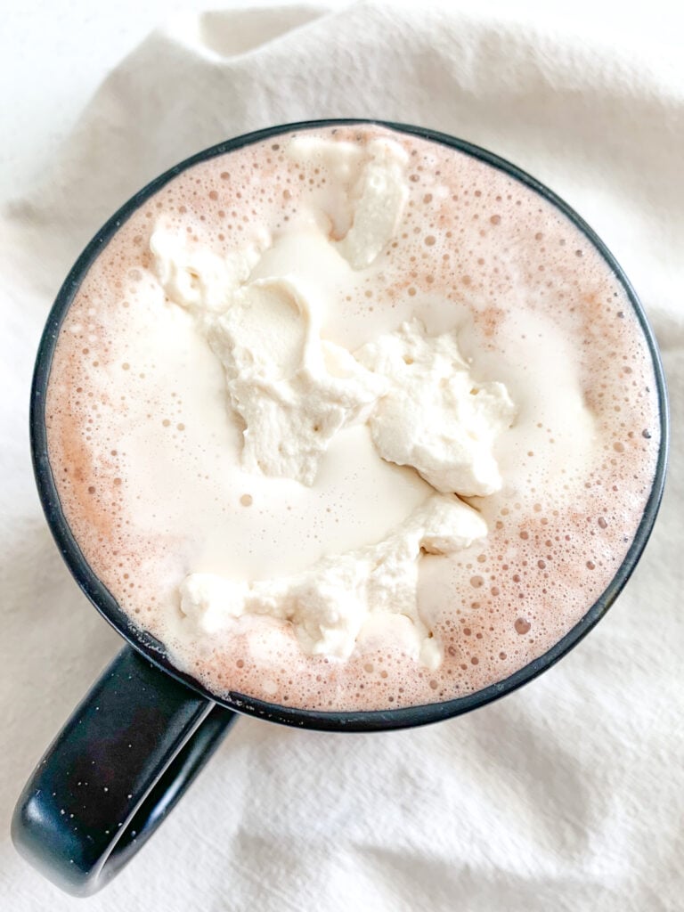 freshly made french vanilla hot chocolate from scratch with whipped cream