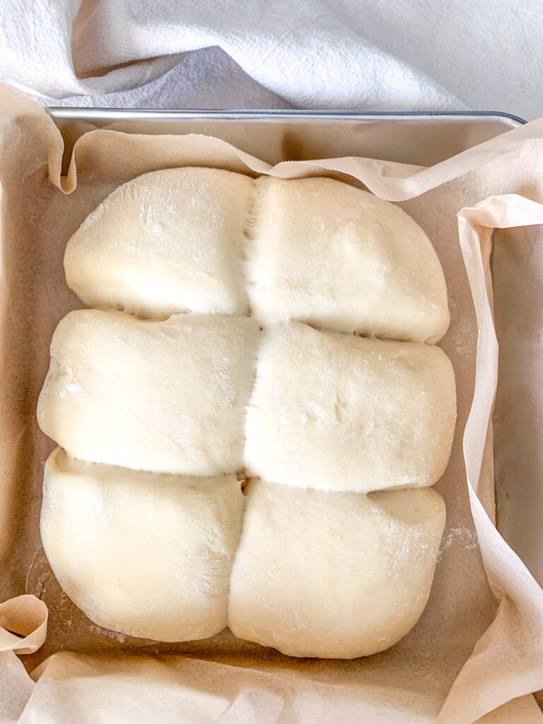 hawaiian roll dough proofed and ready to bake