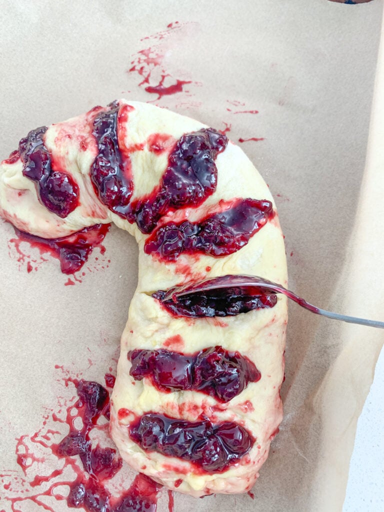 candy cane danish proofed and being filled