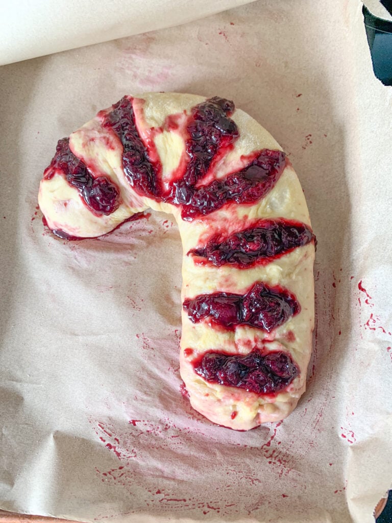 candy cane danish proofed and filled