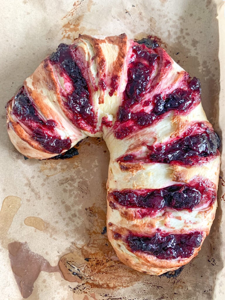 sourdough candy cane danish right out of the oven
