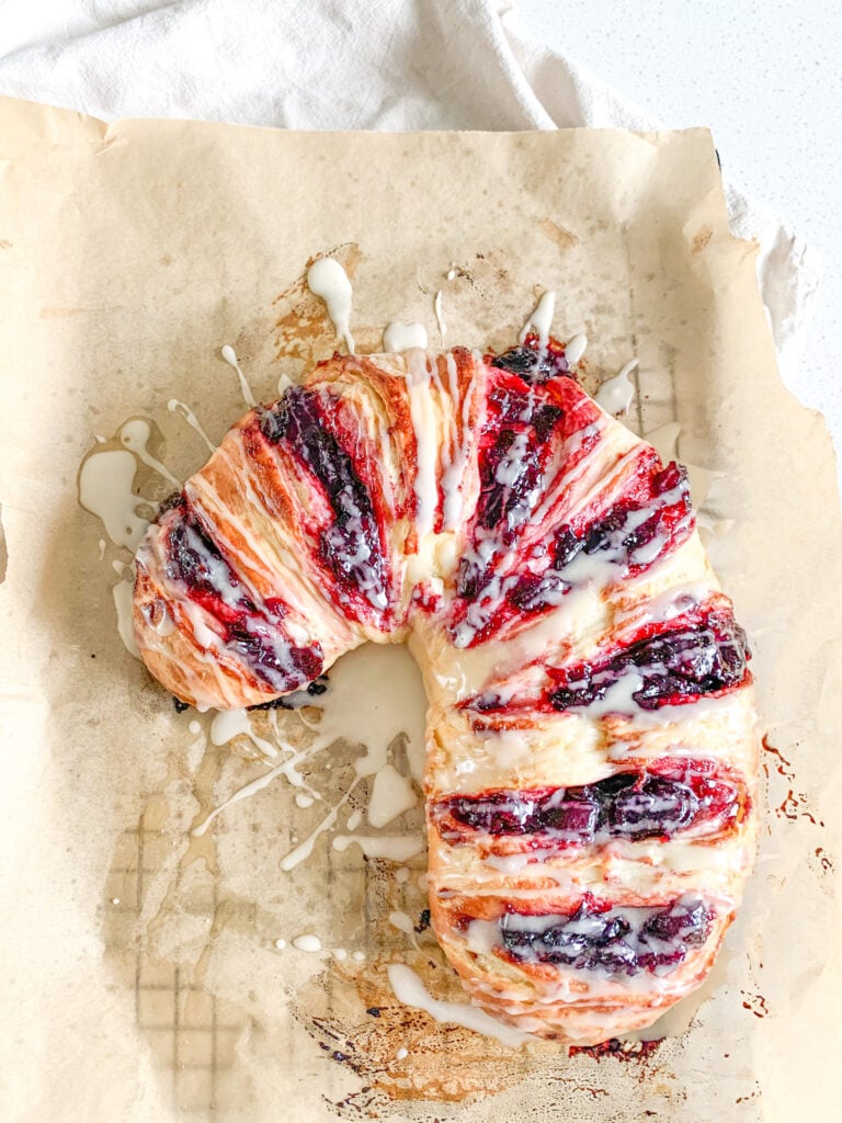 freshly baked sourdough candy cane danish