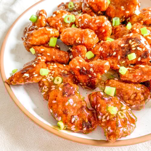 freshly cooked and tossed baked general tso's chicken