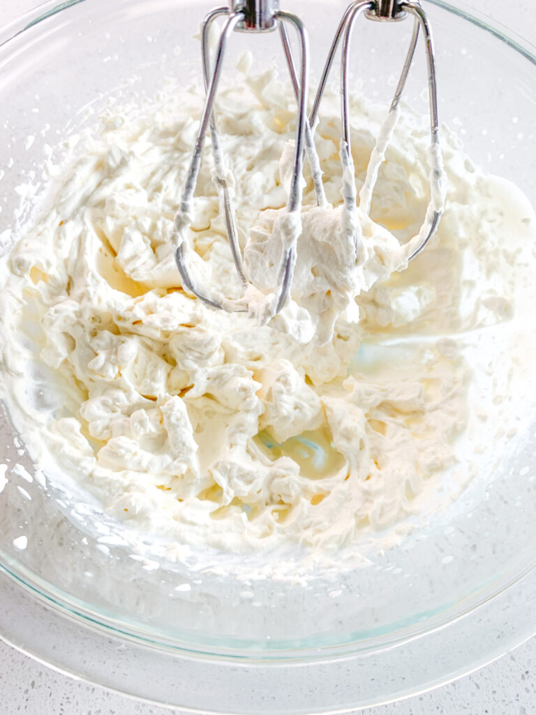 whipped cream finished with stiff peaks