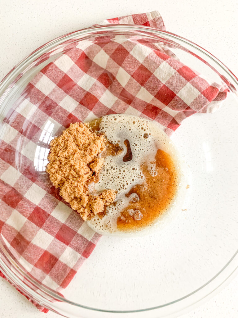 brown butter and brown sugar in a bowl ready to be mixed