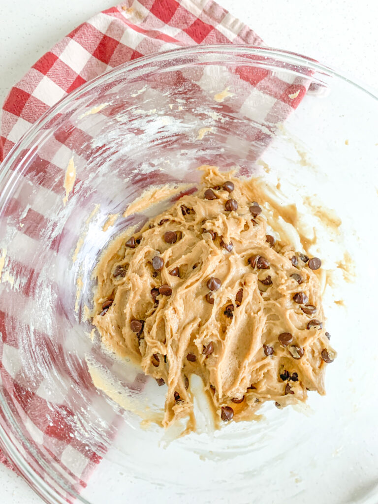 brown butter sourdough cookie dough ready to be scooped