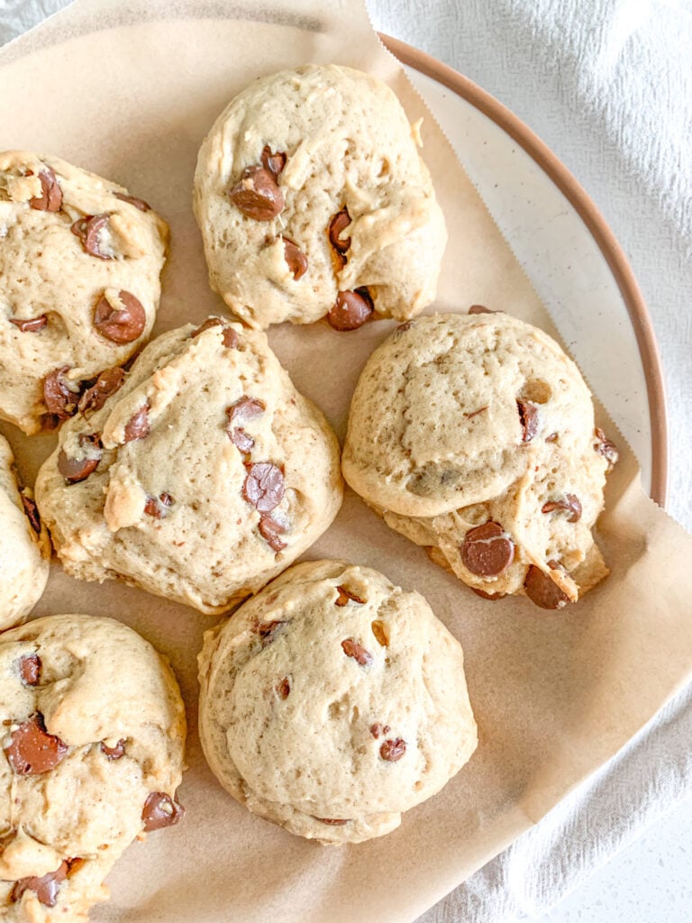 freshly baked brown butter sourdough chocolate chip cookies