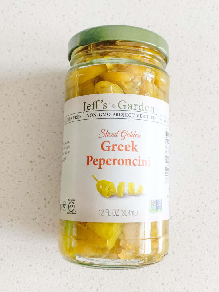 jar of Jeff's Garden Greek pepperoncini peppers