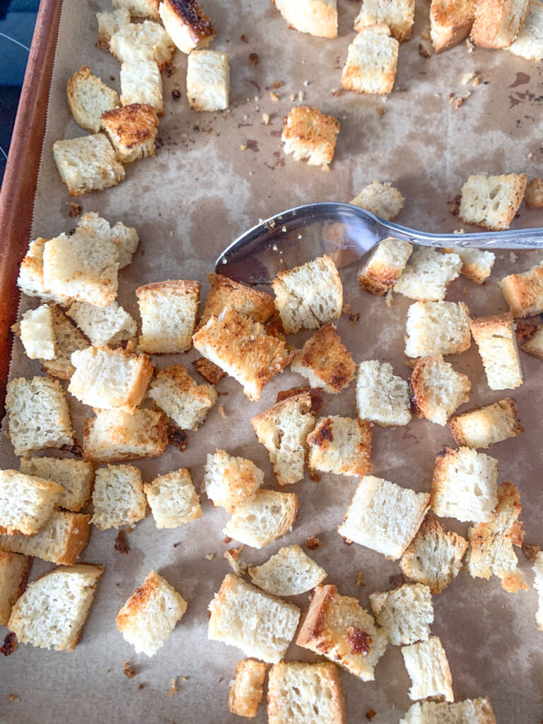 croutons getting stirred half way through baking