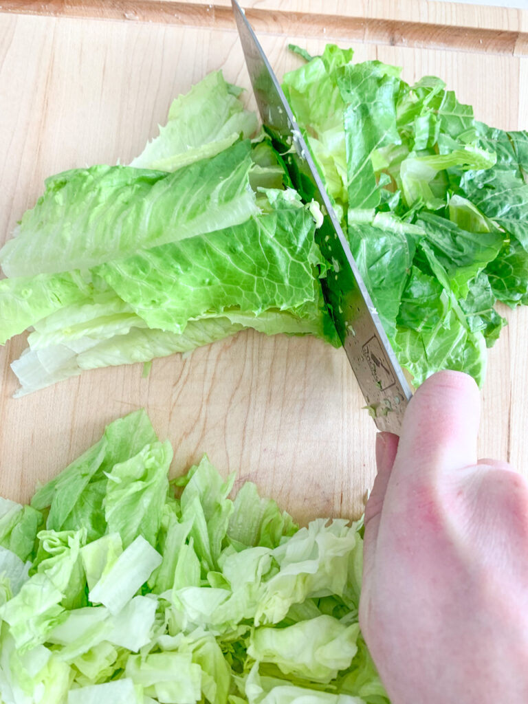 chopping romaine lettuce
