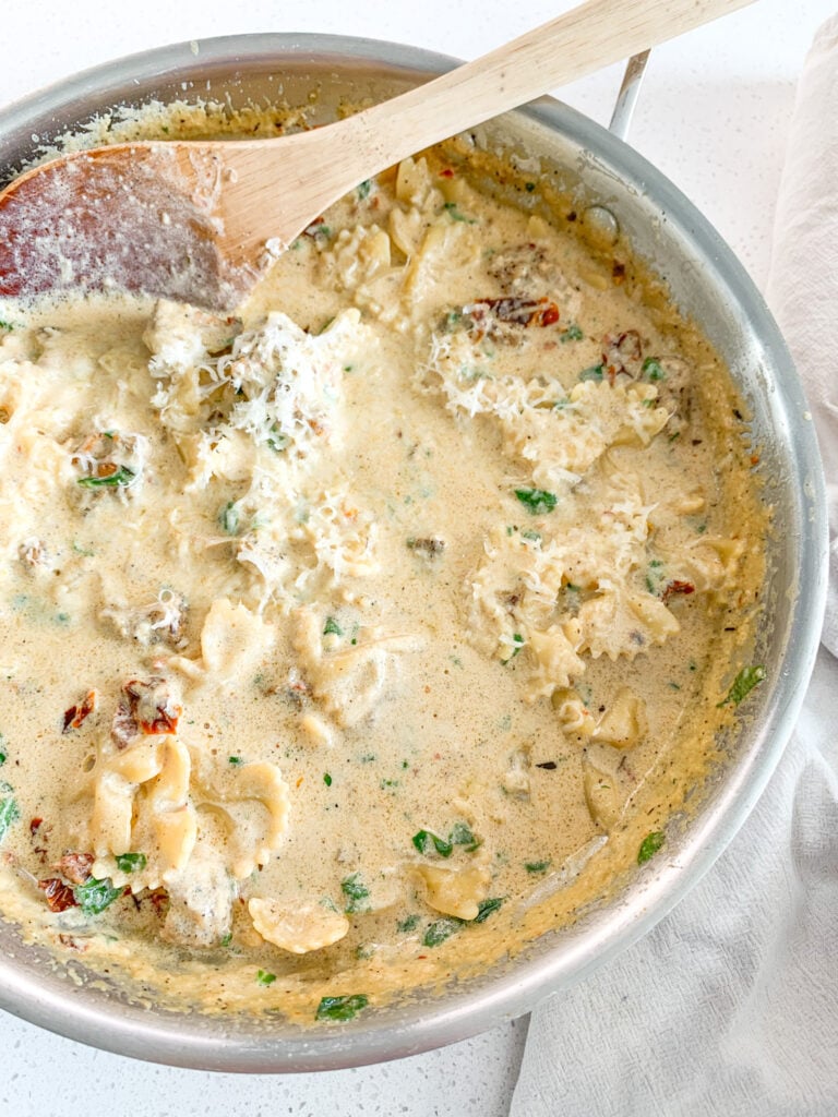 freshly made creamy tuscan chicken pasta